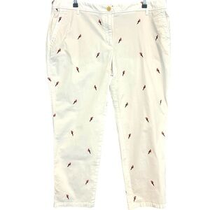 Talbots Pants Parrot Embroidered Relaxed Chino White Cotton Plus Size‎ 16WPetite